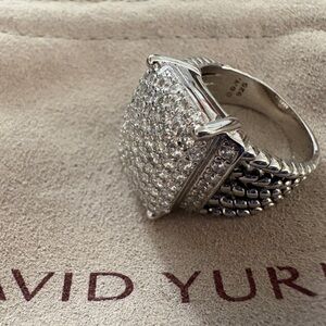 David Yurman Silver and White Diamond Ring sz8